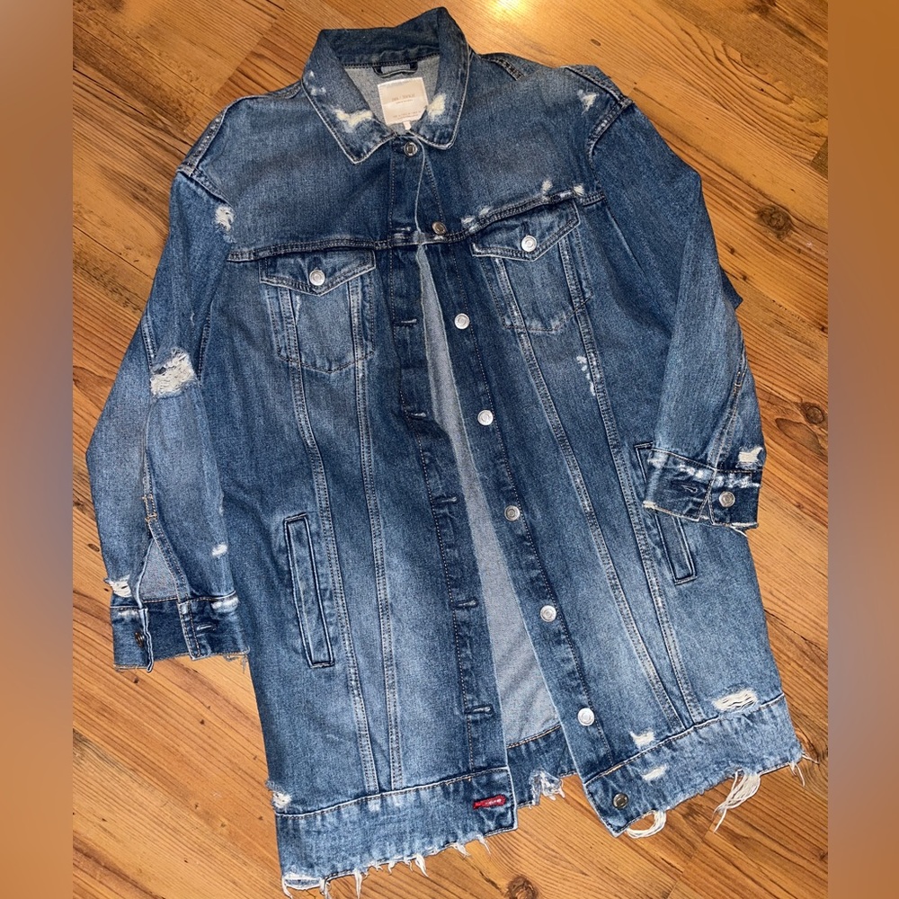 Zara Long Distressed Denim Jacket - M Women’s